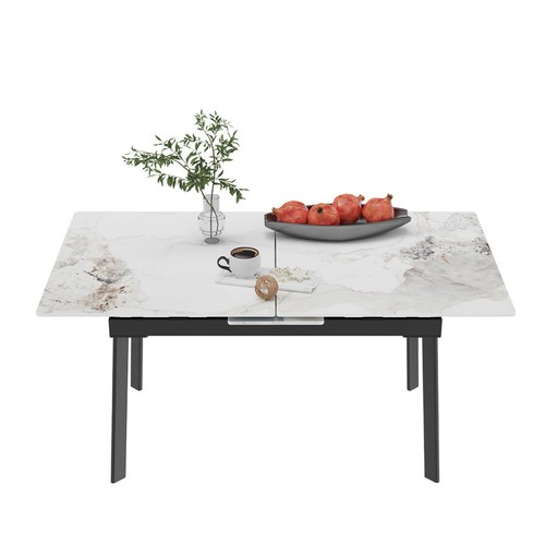 130~160cm Expandable Rectangular Real Marble Dining Table w/ 4 Strong Metal Legs - Picture 25 of 33