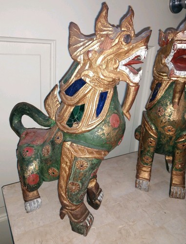 Ancient Temple Thai Guardian Foo Dog Statues frm abandned Temple found in 1920's - Picture 2 of 12