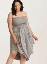 Torrid Heather Grey Smocked Jersey Tube Skater Strapless Dress 3X