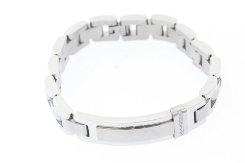 Men's 12mm Stainless Steel Diamond Accented ID Bracelet 9 inches - Picture 6 of 8