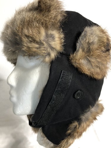 Cappello bomber Stetson aviatore cacciatore tela nero foderato pelliccia di coniglio paraorecchie piccolo - Foto 2 di 17