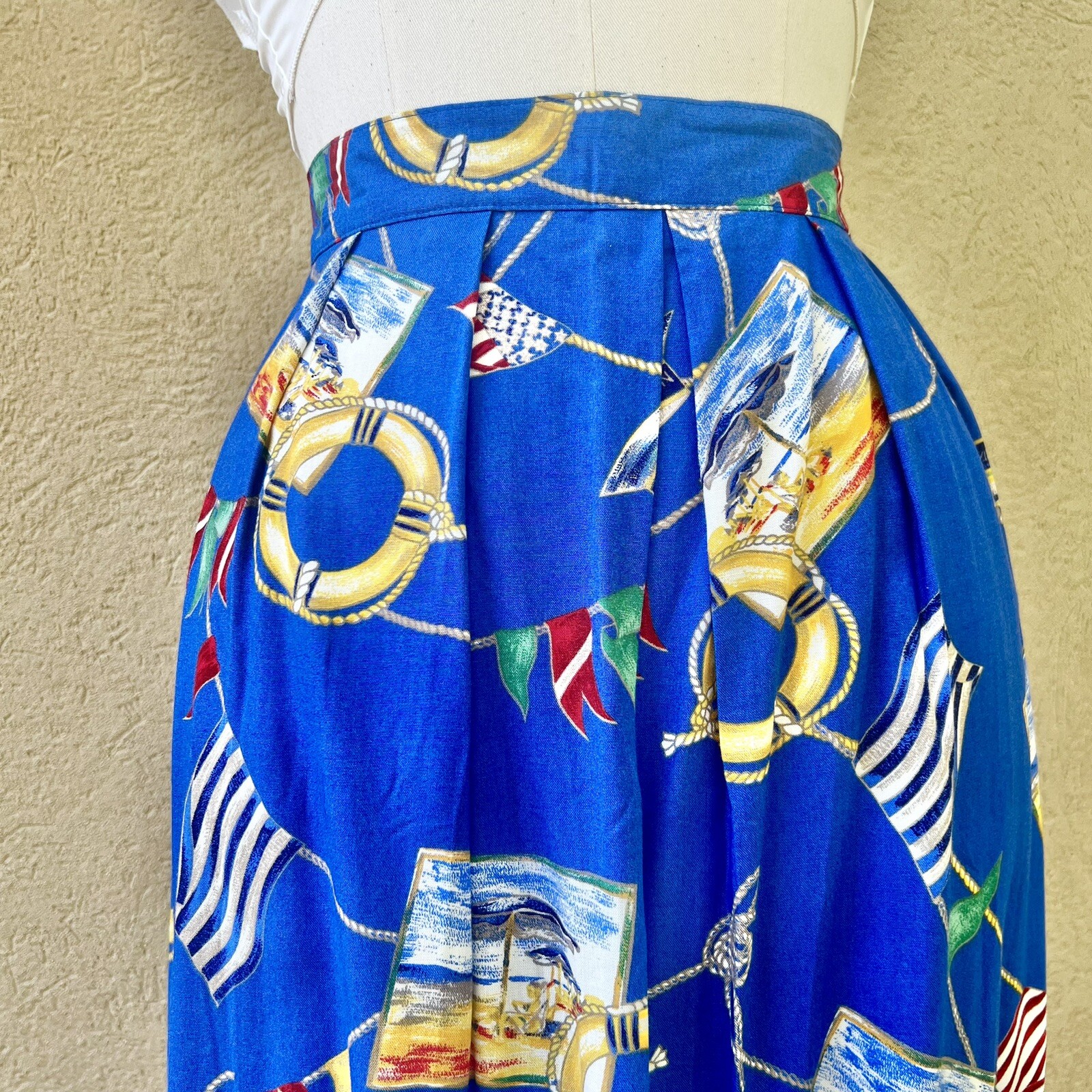 MARITIME NAUTICAL Sailing Yacht 90s 1990’s Vintage Novelty Print Rayon Skirt XL image 4