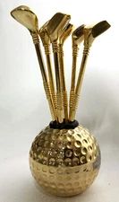 Vintage Classic Golf Club Hors d'Oeuvre Cocktail Swizzle Sticks Heavy Metal Ball
