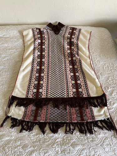 Sarape Sweater Pancho Woven Blanket One Sz Brown Cream Orange 36x27 Philippines - Imagen 1 de 14