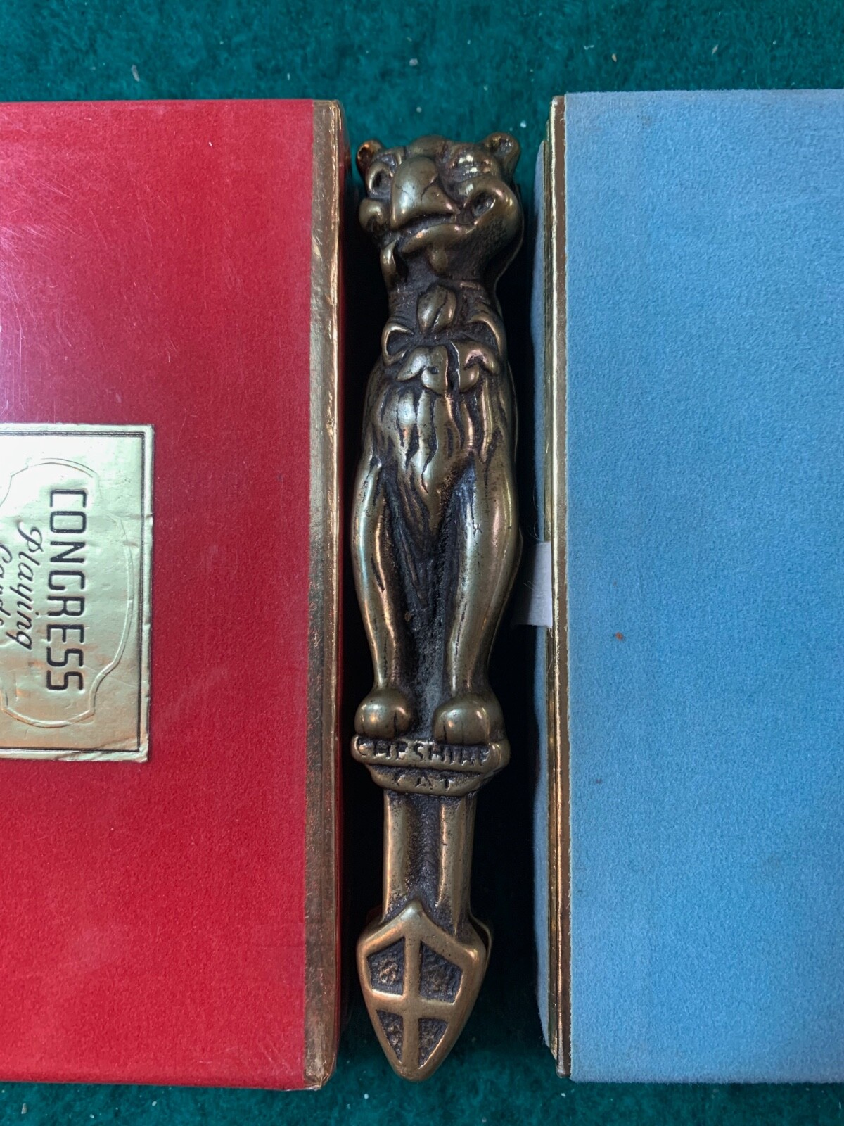 VINTAGE FIGURAL BRASS CHESHIRE CAT NUT CRACKER
