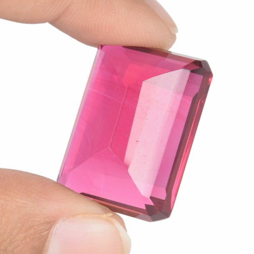 Tormalina Rosa 34,60 Ct. Sfaccettata Taglio Smeraldo Pietra Preziosa Sciolta per Anello e Ciondolo - Foto 3 di 4