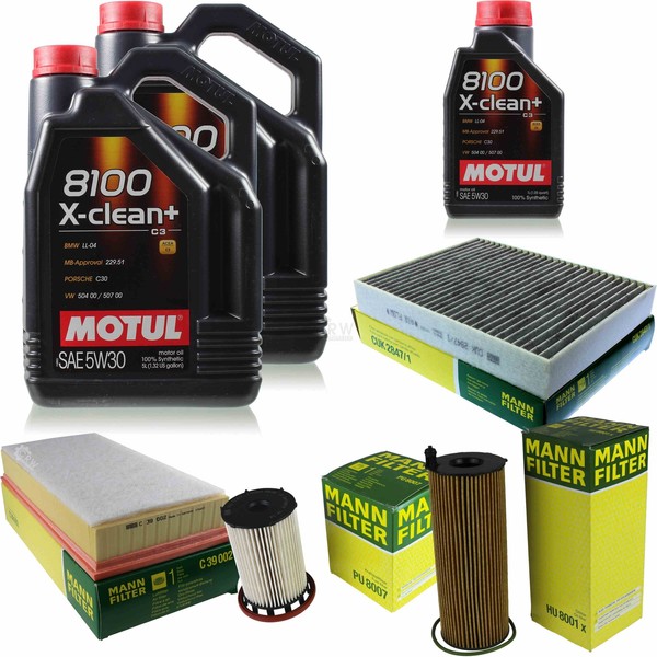 MANN-FILTER Inspektionspaket 11L Motul 5W-30 8100 X-Clean+ FüR Vw Touareg 3.0-image