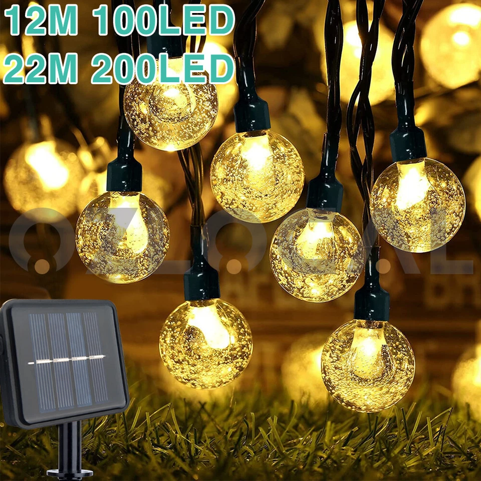 100/200LED Solar Globe String Lights Fairy Outdoor Festoon Party Garden Decor