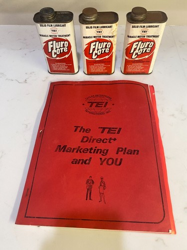 NOS 1970's TEI FluroCote Direct Marketing Plan and 3 Metal 8oz Cans of Flurocote