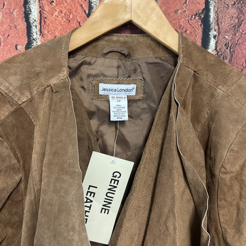 Jessica London ~ Genuine Leather Trucker Jacket ~ Size 22W ~ NWT ~Brown - Picture 2 of 3