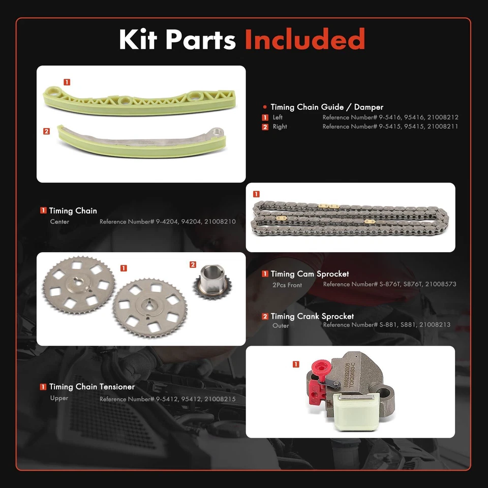 7x Kit de cadena de distribución del motor para Saturn SC2 SL2 1999-2002 SW2 1999-2001 1,9 L DOHC Foto 2 de 4