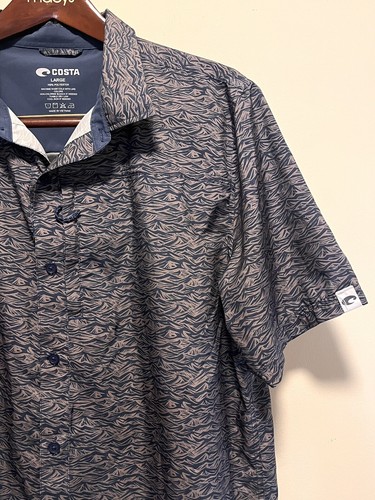 COSTA DEL MAR Hybrid Fishing Shirt Blue Waves Men’s Large Vented Short Sleeve - Picture 3 of 18