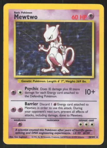 Pokemon TCG Base Set #010/102 Mewtwo MP (Creases)