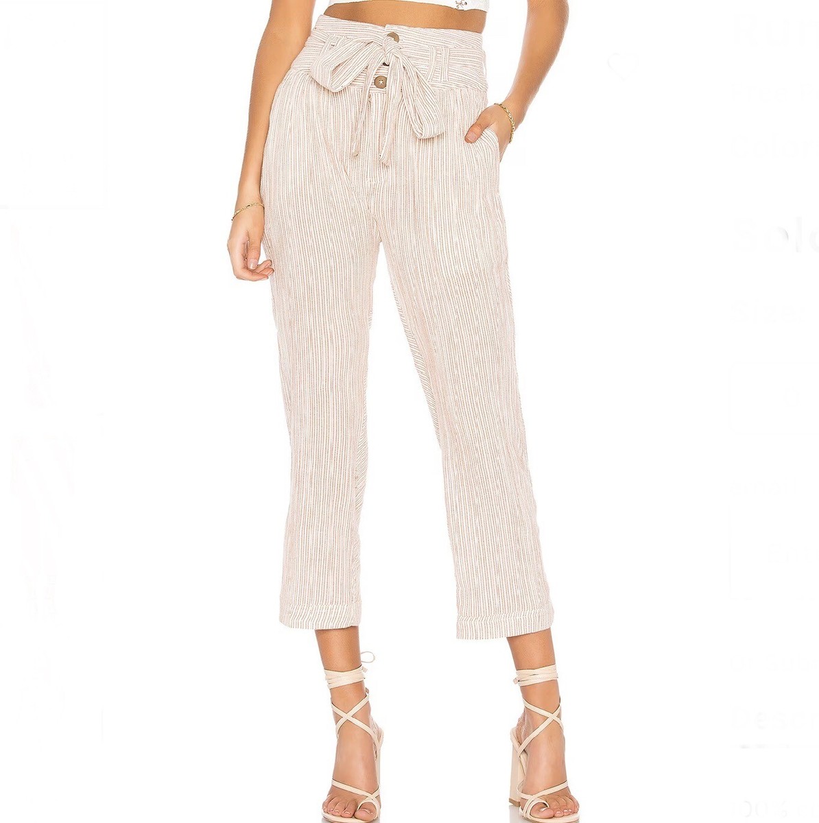 New striped belted high waist cropped pants New striped belted high waist cropped pants