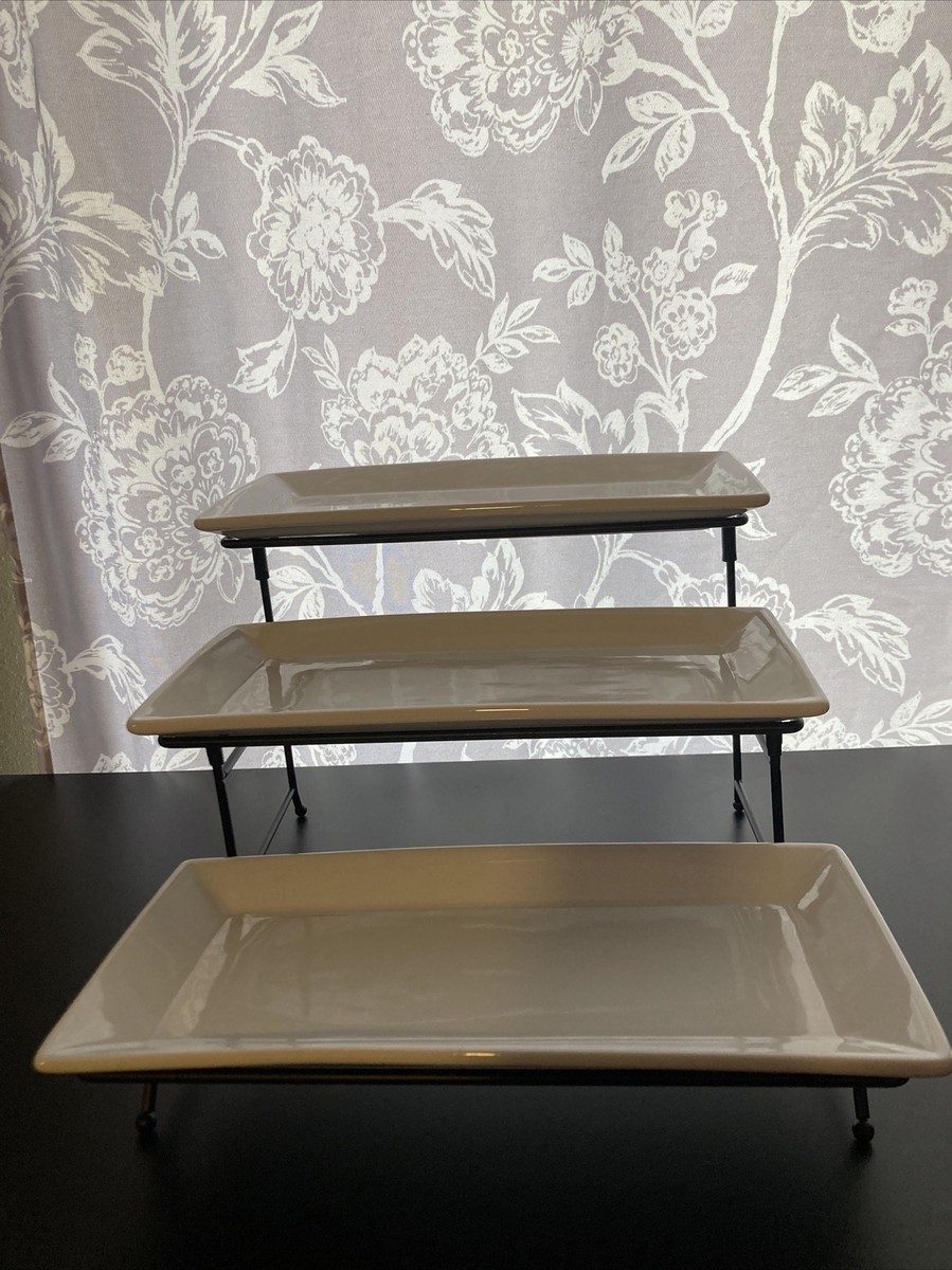Gibson Gracious Dining Tier Rectangular Serving Platter Cake Stand, open  Box