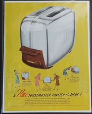 1947 Toastmaster Toaster Vintage Print Ad 1940s New Easy Lift Handles Crumb Tray