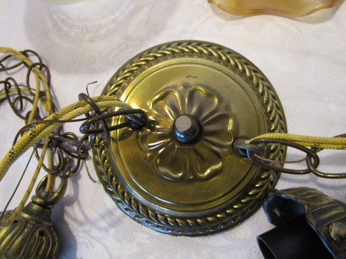 Vintage Art Nouveau 2 SWAG CHAIN HANGING CEILING French VIANNE shades - Picture 4 of 12