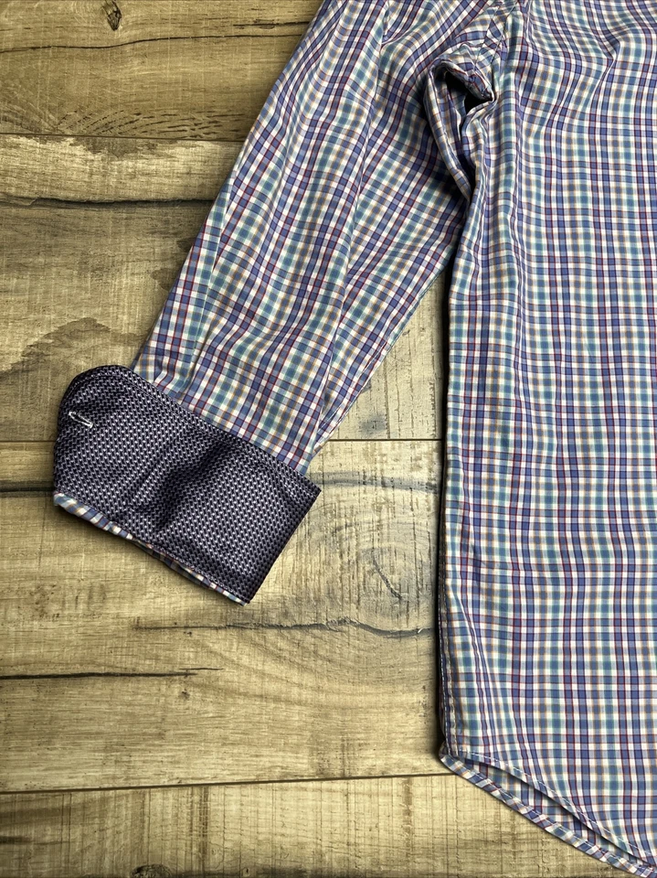 Camisa de vestir Bristol & Bull para hombre talla M con botones manga larga cuadros multicolores Foto 3 de 4