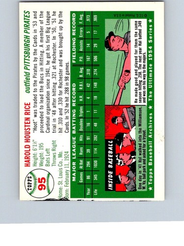 BASEBALL CARD 1977 DOVER PUBLICATIONS CLASSIC REPRINT PITTSBURGH HAL RICE NO4 - Picture 2 of 2