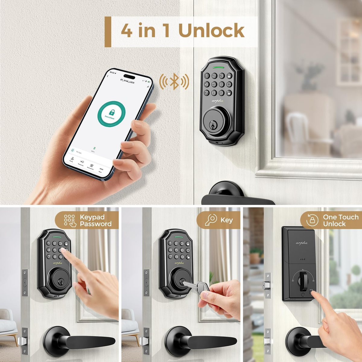 Cerradura Inteligente Para Puertas Interiores - Desbloqueo Con Huella, Código, Llave O App - Grosor Puerta 35-55 Mm