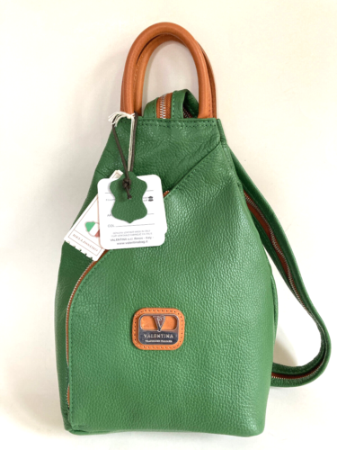 NWT VALENTINA Pebble Leather Convertable Sling Backpack/Shoulder Bag Green ITALY