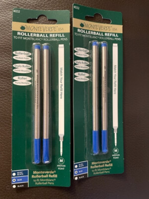 NEW MONTBLANC BY MONTEVERDE ROLLERBALL MEDIUM Pt Refill BLUE 4 Pk 88516 SEALED