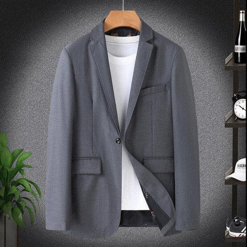 Herren Winter schmal ein Knopf Kleid Blazer Anzug Mantel formelle Businessjacke blau - Bild 10 von 18