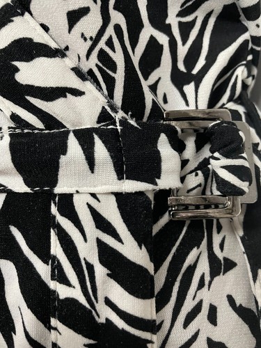 Jump Wrap Dress Size L 14 Business Stretch Long Sleeve Black White Leaf Print - Picture 4 of 11