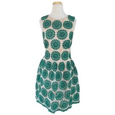 ANTHROPOLOGIE LEIFSDOTTIR Green Embossed Floral Dress Sz 4 Sleeveless