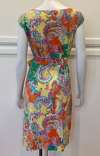 Women’s Sz Medium RALPH LAUREN Multicolor Paisley Knit Belted Sheath Dress EUC - Picture 6 of 9