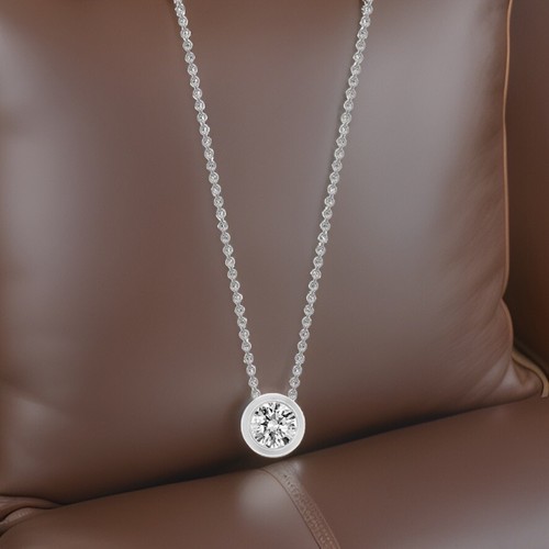 0.50ct Threaded Rub over Solitaire Diamond Necklace in 18ct White Gold 0.5 ct