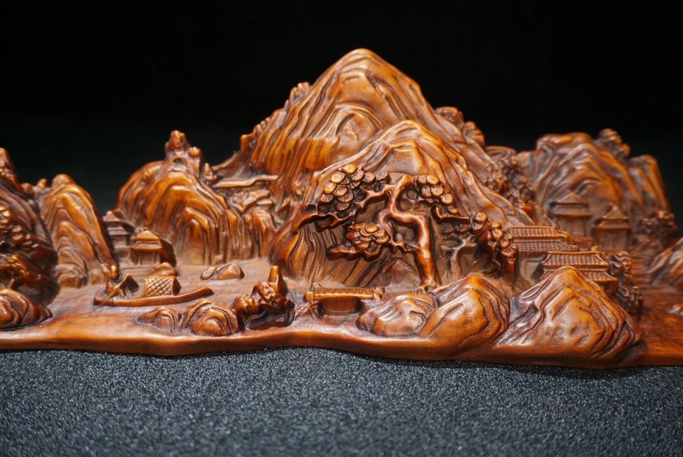 Antigua estatua china de madera tallada en madera bosque negro decoración boj tallada Foto 4 de 4