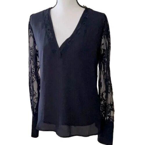 Express Navy Lace Long Sleeve V-Neck Blouse NWT Size S MSRP $80