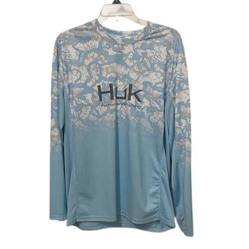 Camisa de rendimiento Huk Fishing azul y blanco Icon X Reef Fade para hombre talla grande - Imagen 1 de 9