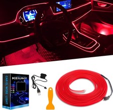 El Wire Red Neon Lights 16FT/5M Car Interior Led Strip Light USB 5V for Car Gard