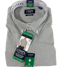 Chaps Men's Regular Fit Shirt, Black and White, L (16-16.5, 32/33)