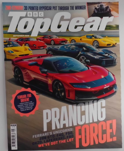 BBC Top Gear magazine Sep 2025 Ferrari's Unicorns: 288 GTO, F40, F50, Enzo, F80