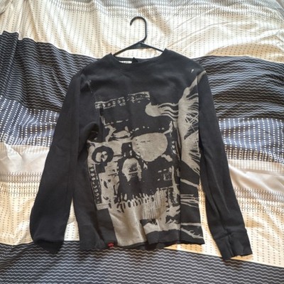 2000 s Rare Hawk Affliction Style Black & Grey Graphic Thermal Mens Size M