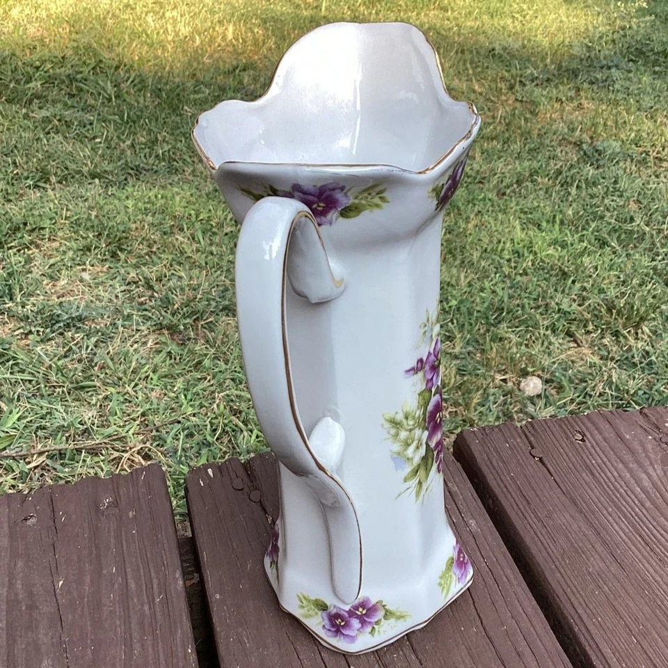 Vintage Ceramic Pitcher Floral Design Gold Trim For Display Only - Image 3 of 4