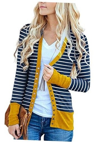 Women's Button Down Cardigan Long Sleeve Tops Shirts Outwear Solid Knit Ribbed