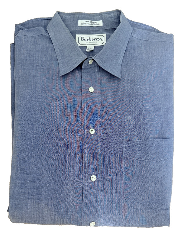 Burberry of London Mens Vintage Chambray Cotton Dress Shirt Blue Size 17 34