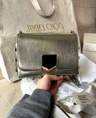 Jimmy Choo Lockett Petite Shoulder Bag Vintage Silver Leather ETZ