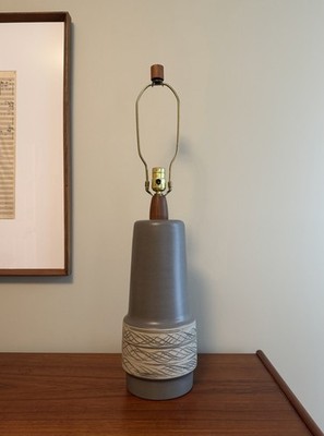 Vintage Martz Marshall Studios Ceramic Lamp Mid Century Modern Incised Design