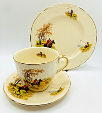 Vintage Alfred Meakin Hunting Shooting Fishing Trio Cup, Saucer & Side Plate A/F
