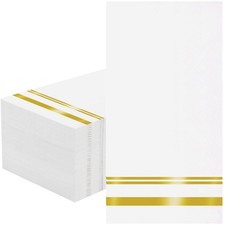 100 Pcs White and Gold Napkins - Gold Paper Napkins Disposable - Premium Qual...