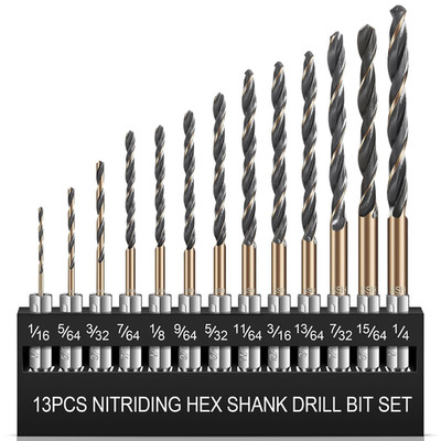 13Pcs Hex Shank Drill Bit Set, Professional HSS Nitriding Twist Drill Bits, Upgr
