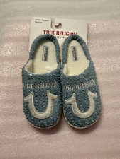 True Religion Light Wash Sequin Denim Fleece Slippers SIZE M