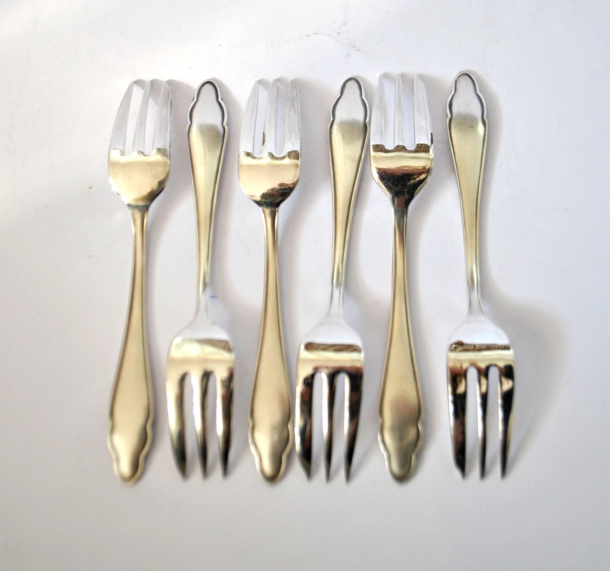 DEETJEN Lot 6 fourchettes à dessert métal argenté DESIGN chantourné