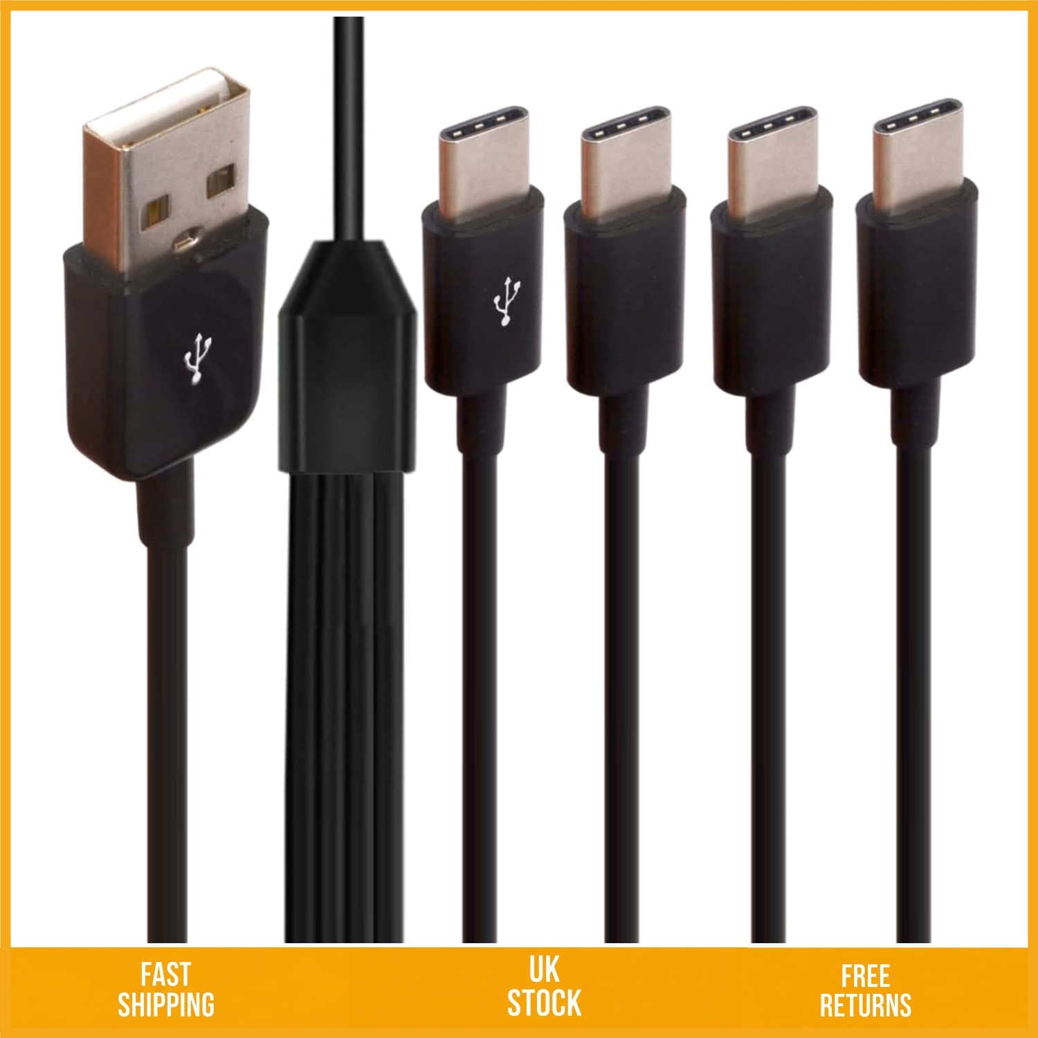 Versatile 4 in 1 USB C Y Splitter Charging Data Transfer Cable Cord 30cm 1pc
