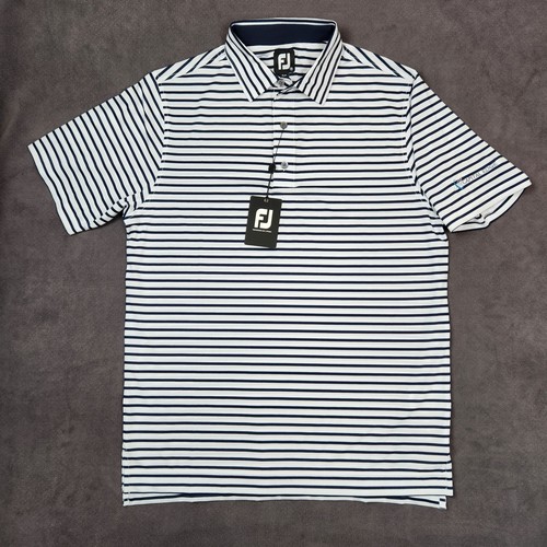 FootJoy Prodry Lisle Golf Polo Shirt Mens Medium White Navy Stripe Capital Edge